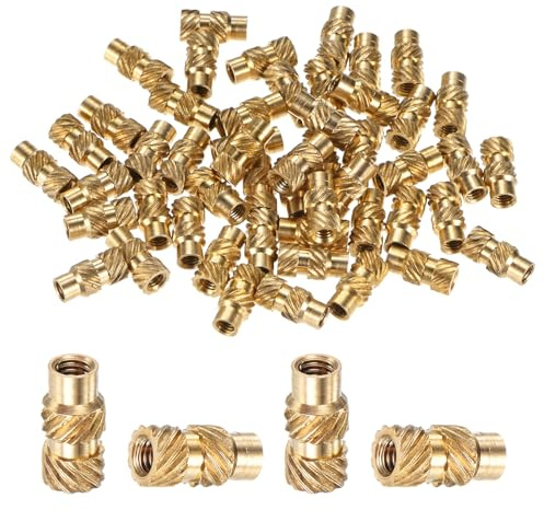 M METERXITY 50-Pack Threaded Inserts - M3 x 10mm L x 5mm OD Brass Heat Set Insert Nuts, for 3D Printing Components/Plastic Parts/Miniature Electronics Female Metric Knurled Nuts