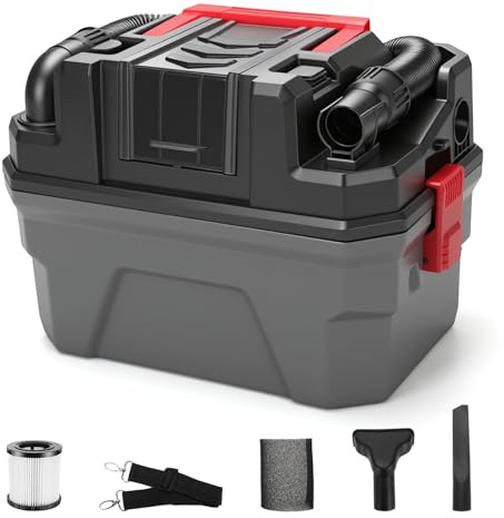 HEBERUCK Aspirador de Agua y Polvo a Batería Compatible con Makita 18V, Aspirador de Taller 3 en 1 con Función de Soplado, Seco Húmedo 15L, Correa de Hombro(Sin Batería)
