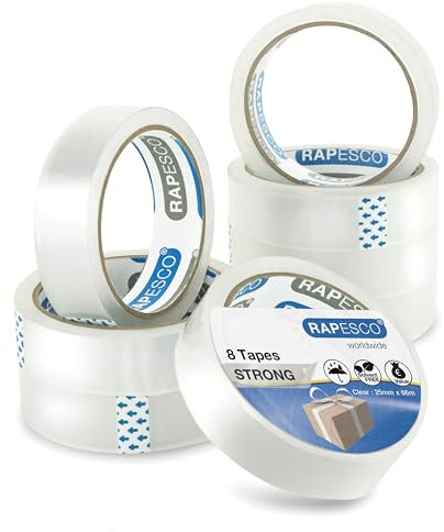 Rapesco 1808 Rouleaux de Ruban Adhésif Transparent, 25 mm x 66 m, Recharges Transparentes, Lot de 8