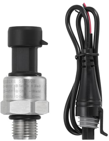 sourcing map Pressure Transducer Sender Sensor with Connector, G1/4 200 PSI Stainless Steel Pressure Transmitter for Oil Fuel Water Air
