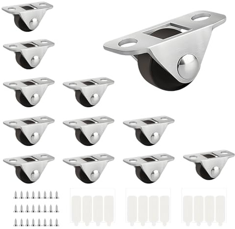 PARFCO 12 Piezas Rueda para muebles, 12 mm Ruedas para Muebles Pesados, Antideslizante y Silencioso Ruedas para Muebles, Placa Metálica Fija, para Pequeños Electrodomésticos y Muebles