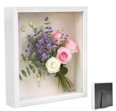 Bildram för fyllning, 30 x 40 cm, objektram djup 3 cm, djup bildram för fyllning, med transparent akrylplatta, rektangel ram för bröllopsbukett, för foton, vit
