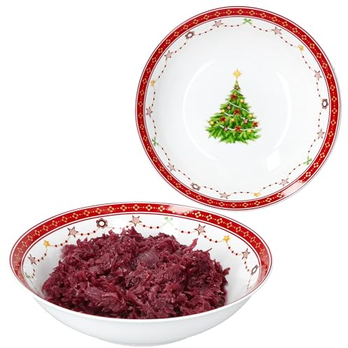 MamboCat 2er Set Weihnachtstraum Servierschalen Ø25,5cm I 1,3L I weiße Porzellan Schüssel mit Weihnachtsdekor für Beilagen, Dessert, Suppe & Co. I für Weihnachten, Christmas