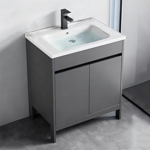 TYMYW Waschbecken mit Unterschrank und Wasserhahn Waschtischunterschrank Stehend mit Puffertür und Füßen für Gäste Wc,grau,60cm