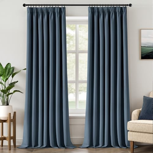 MIULEE Verdunklungsvorhang Blickdicht 2er Set B140 H245 Stein-Blau | blickdichter Verdunklungsvorhang mit Kräuselband, modernes Design, kälteabweisend, dekorativ für Wohnzimmer und Schlafzimmer