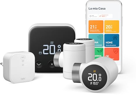 tado° Termostato Inteligente X, Starter Kit y Pack Trío | con Bridge X, cableado, ahorra energía, aplicación y altavoz inteligente, Alexa, Siri, Google Assistant, fácil instalación