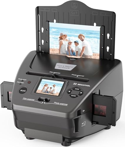 Photo and Slide Scanner – Film & Negative Scanner with 2.4 LCD, Converts 35mm Slides, 135 Negatives & Photos (3R/4R/5R), NameCard to 22MP Digital Images, Includes 4GB SD Card