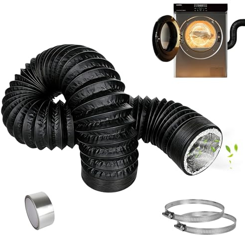 Tubo di scarico da 100 mm, lunghezza 2,5 m, nero, tubo flessibile in PVC, in alluminio, con 2 fascette stringitubo in acciaio inox e nastro adesivo da 2 m, per climatizzatori, cappe aspiranti