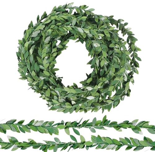 Geukmun Fake Ivy Vines Garland 7.5M Artificial Hanging Vines Green Leaves - Realistic Fake Foliage Ivy Garland for Bedroom Aesthetic, Wedding Party, Home Garden Wall Decor