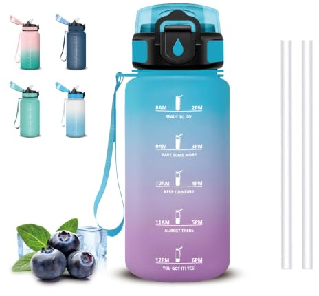 Mujigaga Botella Agua 500ml, Botella Agua Niños, A Prueba de Fugas, Cantimplora con Pajita, Fácil de Limpiar, Marca de Tiempo, Cantimplora Infantil para la Escuela, Oficina, Hogar y Correr