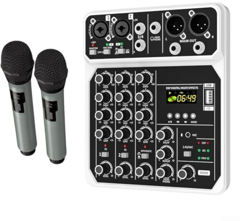 Console de mixage compacte 4 canaux 48 V pour performance en direct | Matériau ABS, lecteur MP3 intégré, design portable