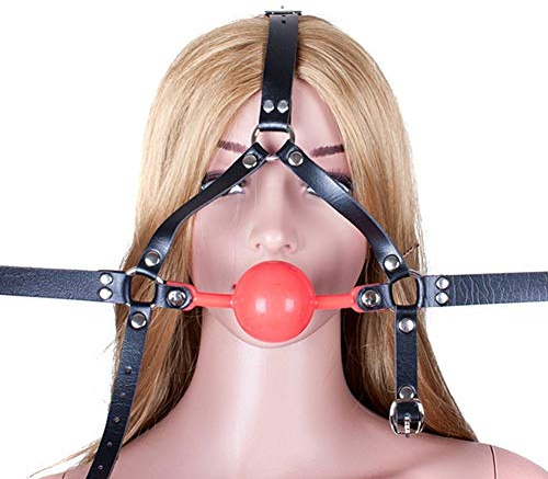 SXOVO Cabeza de caballo Bondage Correas Mordaza de boca de cuero con bloqueo de latón Mordaza de boca Bola Sistema de sujeción de bondage Juguete sexual (Rojo)
