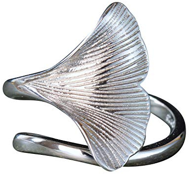 NicoWerk PREMIUM Damen Silberring aus 925 Sterling Silber - Damenring - Verstellbar mit Ginkgo-Blatt Ginko verziert - Designed in Germany - Inkl. Geschenkverpackung - Schmuck - SRI229