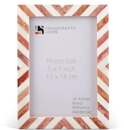 Handicrafts Home 5x7 Picture Frame Brown, Handmade Bone Inlay Photo Frame, Tabletop or Wall Mount Decorative Frame for Desk, Shelf, Living Room or Bedroom