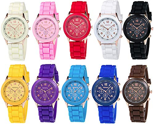 Weicam Wholesale 10 Pack Men Women Silicone Band Watch Set Analog Quartz Jelly Colorful Wristwatch