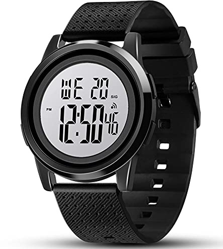 YUINK Reloj deportivo digital de acero inoxidable ultrafino, multifuncional, cronógrafo minimalista, resistente al agua, reloj de pulsera para hombre