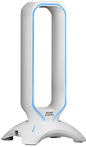 Mars Gaming MHHXW, Support pour Casque de Jeu RGB Flow + 2X USB 2.0, Blanc