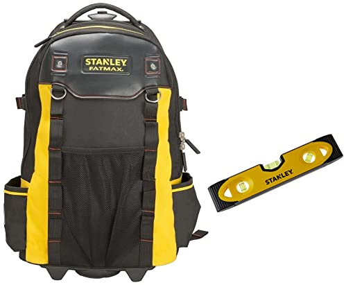 Stanley 1-79-215 Sac À Dos Porte-Outils À Roulettes Gamme Fatma & 0-43-511 Niveau Torpédo Magnétique 230 Mm - Semelle Aluminium - Rainure V Pour Le Contrôle De Surfaces Cylindriques
