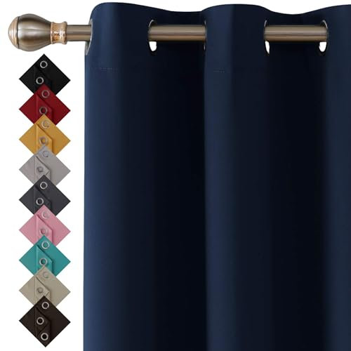 Thermal Insulated Blackout Ring Top Eyelet Curtains for Bedroom Windows 66 x 54 Inches Navy 2 Panels (66(167cm)” wide x 54”(137cm) long, Navy)