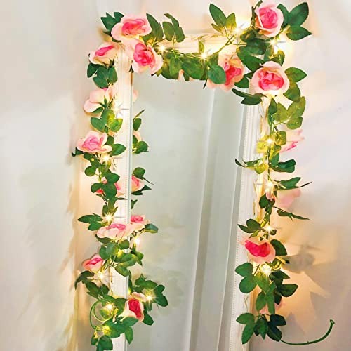 Rose Fee String-Lichter Künstliche Blume Girlande mit LED Kupfer Draht Licht-Saiten,Rose Rebe Lichter Dekor für Weihnachten Hochzeitsblumensträuße-Party-Hauptfenster (USB Powered, Champagner)