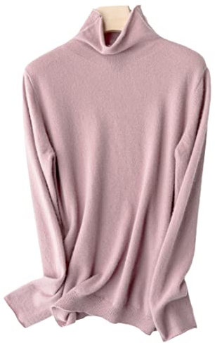 Disimlarl Women Knitted Wool Sweater Classic Curled High Collar Loose Keep Warm Soft Pullover Lilac Colour M