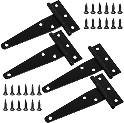 4 Pezzi Cerniere a T Resistenti con Vite di Montaggio, Cerniera per Cancello Legno da 100 mm, Cerniere a T Zincate per Cancelli in Legno e Finestre