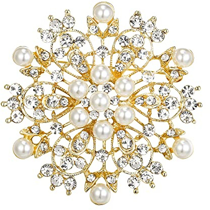 EVER FAITH Damen Kristall Cream kuenstliche Perle Winter Schneeflocke Blume Brosche Klar Silber-Ton