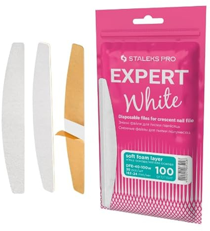 STALEKS PRO Expert 40 Einweg-Nagelfeile mit weicher Schaumstoffbasis, selbstklebend, Weiß, 30 Stück (Körnung 100)