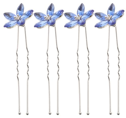 minkissy 4 horquillas azules para la boda en forma de U horquillas para el cabello horquillas para el pelo para boda chignon horquilla de flor aleación novia versión coreana