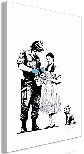 murando - Akustikbild Banksy Stop and Search Bilder Akustikschaum Hochleistungsschallabsorber Schallschutz Leinwand 1 tlg Wandbild Raumakustik Schalldämmung Mädchen Polizei Hund