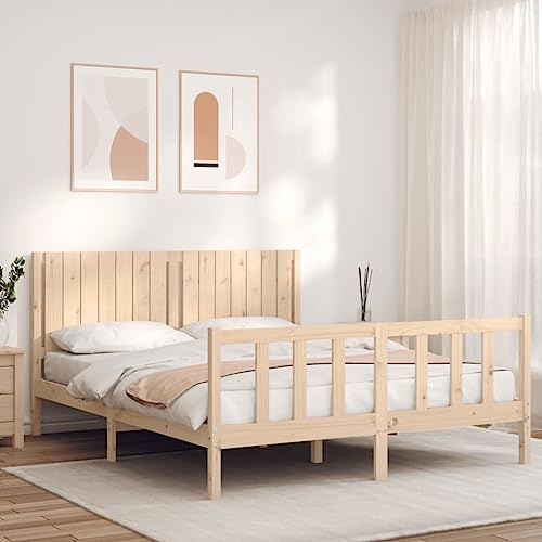 ZQQLVOO Bettgestell Familienbett Palettenbett Massivholzbett mit Kopfteil 160x200 cm