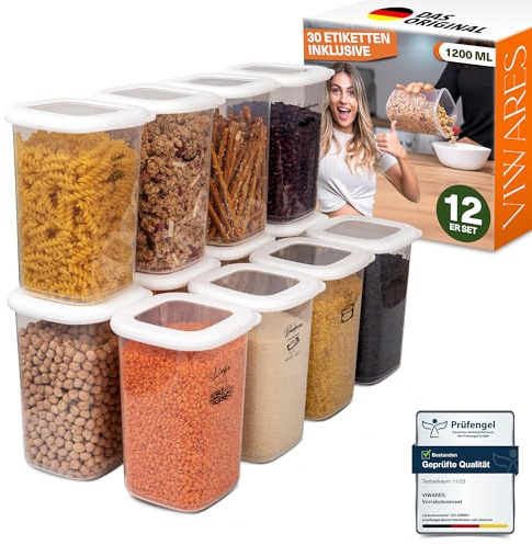 Viwares Vorratsdosen mit Deckel Luftdicht, 12er Vorratsbehälter Set | BPA-Frei, Vorratsdose zur Müsli Mehl Aufbewahrung Küche, Frischhaltedosen für Lebensmittelaufbewahrung, Organizer Küche