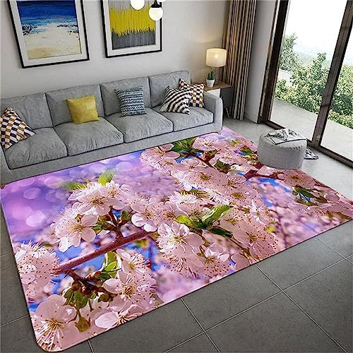 Wohnzimmer Area Teppiche rutschfeste 3D Rosa Schöne Kirschblüten Teppich Waschbare Indoor-Spiel Fußmatten Kinder, Haustiere Hundefreundliche Teppich Kinderspielteppich 160 X 230 cm / 62,99 X -7L1U/Z4