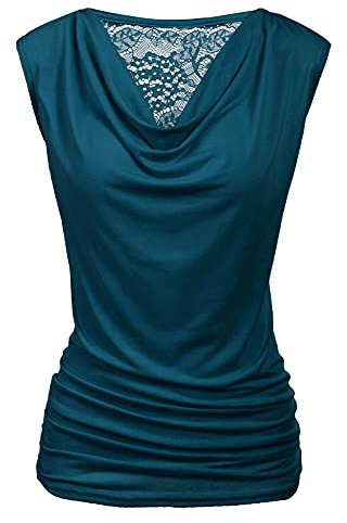 Zeagoo Tops for Women Elegant V-Neck Shirts Pleated Tops Casual Tank Tops Long Vest Tops Cowl Neck Top Blue M