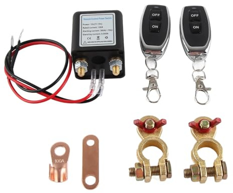 Batterie Trennschalter, Fernbatterie-Trennschalter Autobatterie-Trennschalter mit 2 Batterieklemmen, Kupferklemmen Hauptbatterie-Trennschalter für Auto, Boot, Marine, LKW (12V120A)