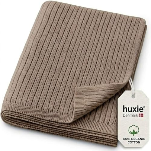 Knitted Organic Cotton Baby Blanket- Swaddle Blanket, 30 x 40 Soft Receiving Blanket for Newborn (Mochachino)