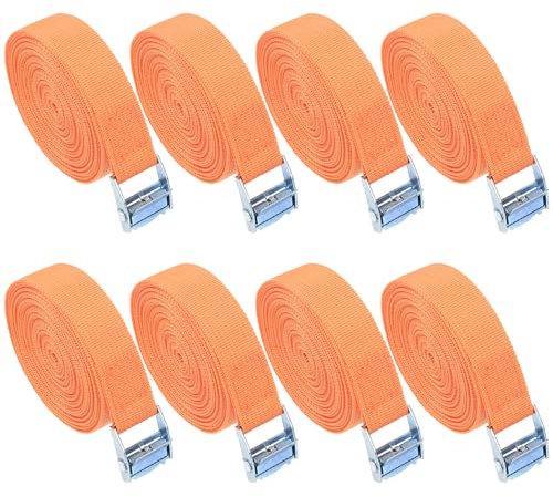 Correas de Amarre de 2m, Juego de 8 Correas Cortas con trinquete y Hebilla de sujeción, Correas de fijación Ajustables para portabicicletas/Coche/Bicicleta/Carretilla/Moto/Equipaje (Color Naranja)