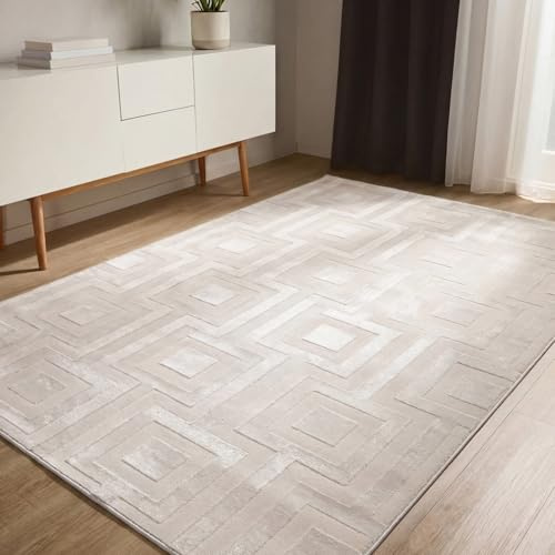 benuta Basic Alfombra Salon Claire - Crema 240x340 cm - Minimalista para Dormitorio, Sala de Estar en Estilo Retro geométrico - Fácil de Limpiar - Apta para Suelos radiantes