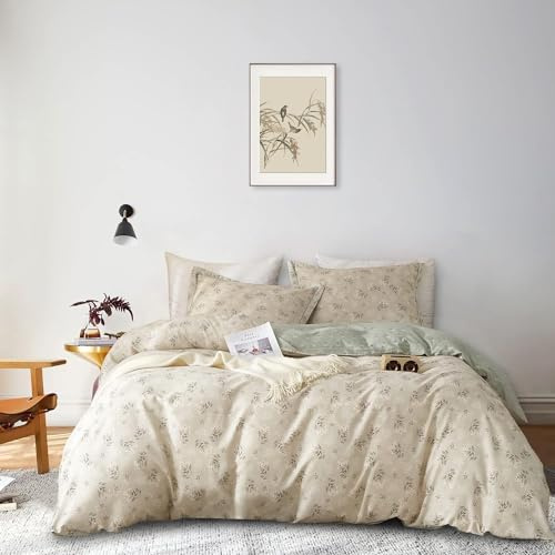 AMWAN Boho-Blumen-Bettbezug für King-Size-Bett, weiche Baumwolle, florales ästhetisches Bettwäsche-Set, Vintage-Garten, Blumenmuster, 1 Kingsize-Bettbezug mit 2 Kissenbezügen, schickes Blumenmuster,