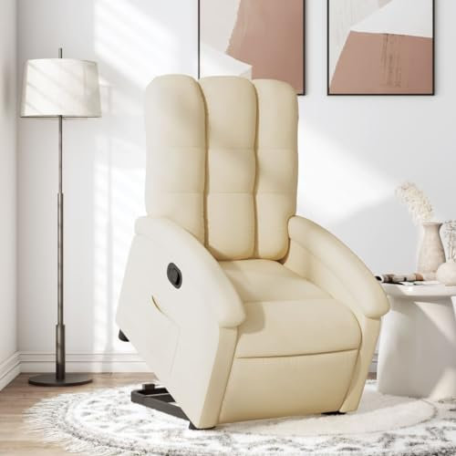 Homgoday Relaxsessel mit Aufstehhilfe Fernsehsessel Verstellbarer Ruhesessel Aufstehsessel Relaxsessel mit Liegefunktion Sessel für Senioren mit Aufstehhilfe TV Sessel Creme Stoff