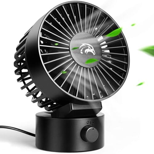 TravelHawk Tischventilator Schwarz - Tischventilator sehr Leise mit 2 Geschwindigkeiten USB Ventilator Wiederaufladbar Verstellbarer Einfach für Büro