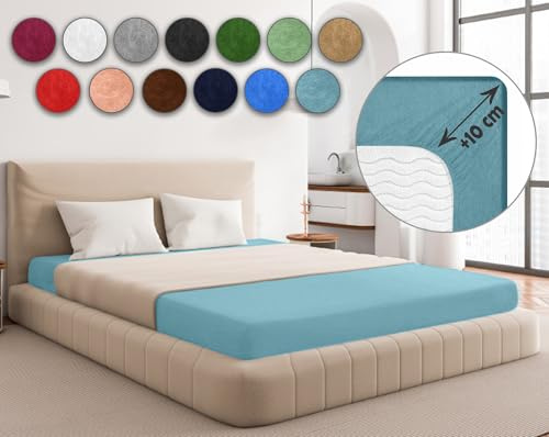Sesto Senso Spannbettlaken 120x200cm Blau für Topper Frottee mit Gummizug 100% Baumwolle