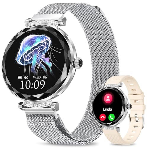 Smart Watch for Women,1.19 AMOLED Women Smart Watch With Bluetooth Call,100+ Sports Modes,Heart Rate/Blood Pressure/SpO2 Monitor,IP68 Waterproof,Fitness Tracker,Smartwatch for Android/iOS Silver