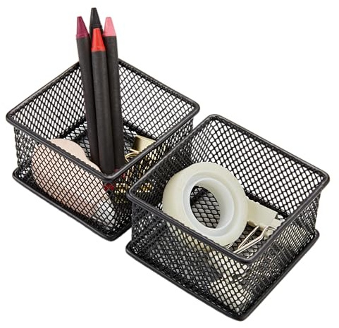 Annova Netz-Schubladenschrank und Regal, Organizer, Aufbewahrungskorb, für Schule, Büro, Zubehör, 2 Stück (schwarz, 7.5x7.5x5cm)