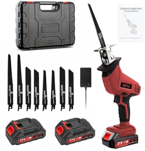 Bellanny 21V Reciprocating Saws, 0-4000 RPM Cordless Reciprocating Saws with 8 Saw Blades & 2x2000mAh Batteries & Fast Charger, Electric Saws with Tool-Free Blade Change for Wood Metal PVC Cutting