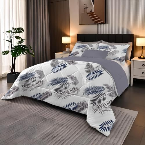 SYHIEGO Couette 220x240 4 Saisons Motif Feuilles, Couette Réversible Imprimée Tropicales Botanique, Duvet 2 Personnes, Édredon Lit 2 Personnes 220x240 cm avec 2 Taie d'oreiller 65x65