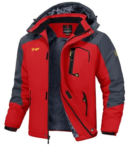 Rdruko Skijacke Herren Wasserdicht Winterjacke Snowboardjacke mit Kapuze | Winddicht Softshelljacke Fleece Warm Gefüttert Verdickt Wanderjacke Atmungsaktiv Outdoorjacke Funktionsjacke