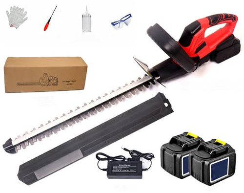 FfiMe Cortasetos Eléctrico Inalámbrico, Cortasetos Ligero con Dos Baterías de 6.0AH y Cargador, Carga Rápida, Longitud de Hoja de 51 cm, Grosor de Corte de 15 mm, para Cortar Setos, Ramas y Arbustos
