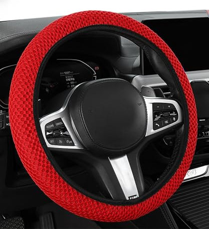 Flaconi Coprivolante Auto Universale - Adatto per Auto, SUV, Camion - Copri Sterzo e Manubrio (Rosso)