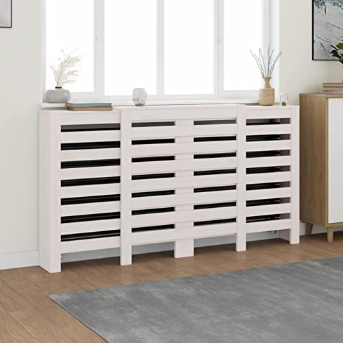 Homgoday Heizkörperabdeckung, weiß, 210 x 21 x 85 cm, Massivholz, Kiefer, Möbel, Ablage, Verkleidung für Heizkörper